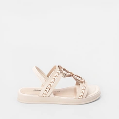 Sandália Papete Dakota Tiras Tressê & Pedraria Off White