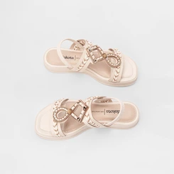 Sandália Papete Dakota Tiras Tressê & Pedraria Off White