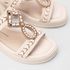 Sandália Papete Dakota Tiras Tressê & Pedraria Off White