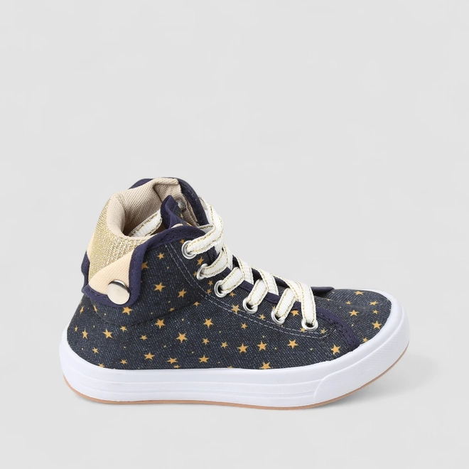 Tênis Casual Infantil Gabrielinha Cano Alto Estrelas Douradas Azul