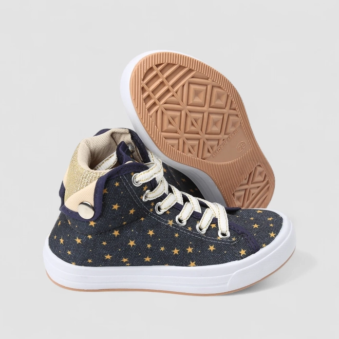Tênis Casual Infantil Gabrielinha Cano Alto Estrelas Douradas Azul