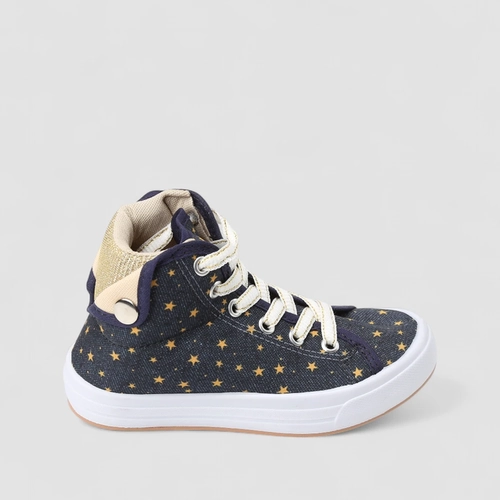 Tênis Casual Infantil Gabrielinha Cano Alto Estrelas Douradas Azul
