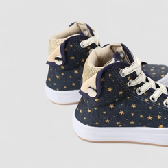 Tênis Casual Infantil Gabrielinha Cano Alto Estrelas Douradas Azul