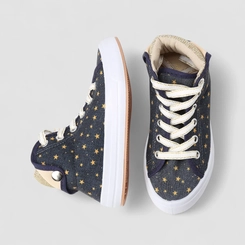 Tênis Casual Infantil Gabrielinha Cano Alto Estrelas Douradas Azul