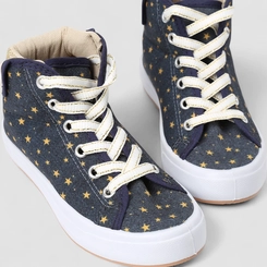 Tênis Casual Infantil Gabrielinha Cano Alto Estrelas Douradas Azul