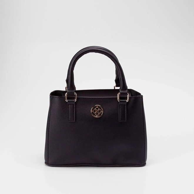 Bolsa Satchel Penélope Média Detalhe Botão Lateral Preto