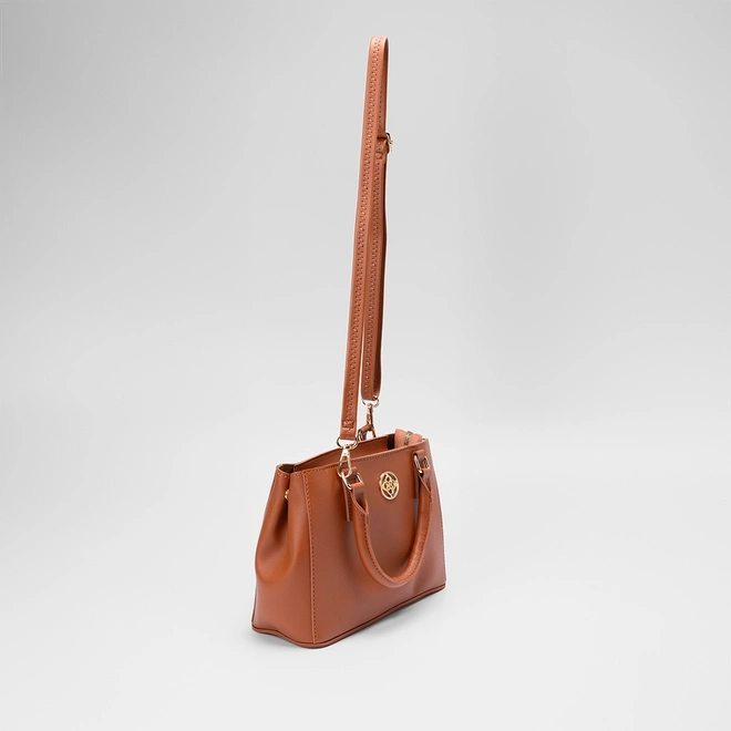 Bolsa Satchel Penélope Média Detalhe Botão Lateral Caramelo