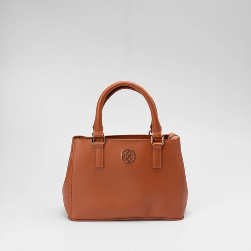 Bolsa Satchel Penélope Média Detalhe Botão Lateral Caramelo