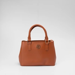 Bolsa Satchel Penélope Média Detalhe Botão Lateral Caramelo