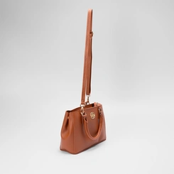 Bolsa Satchel Penélope Média Detalhe Botão Lateral Caramelo