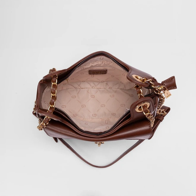 Bolsa Transversal Gabriela Média Corrente Detalhe Cadeado Marrom
