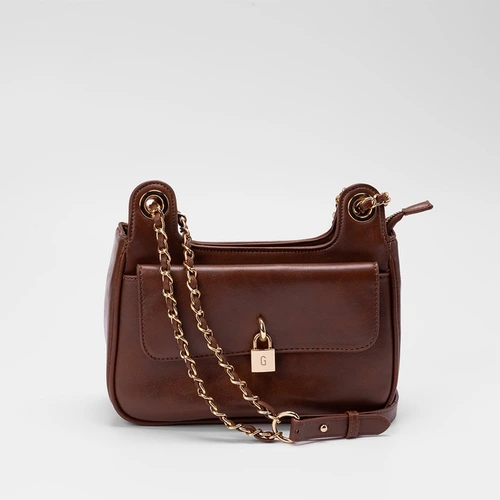 Bolsa Transversal Gabriela Média Corrente Detalhe Cadeado Marrom
