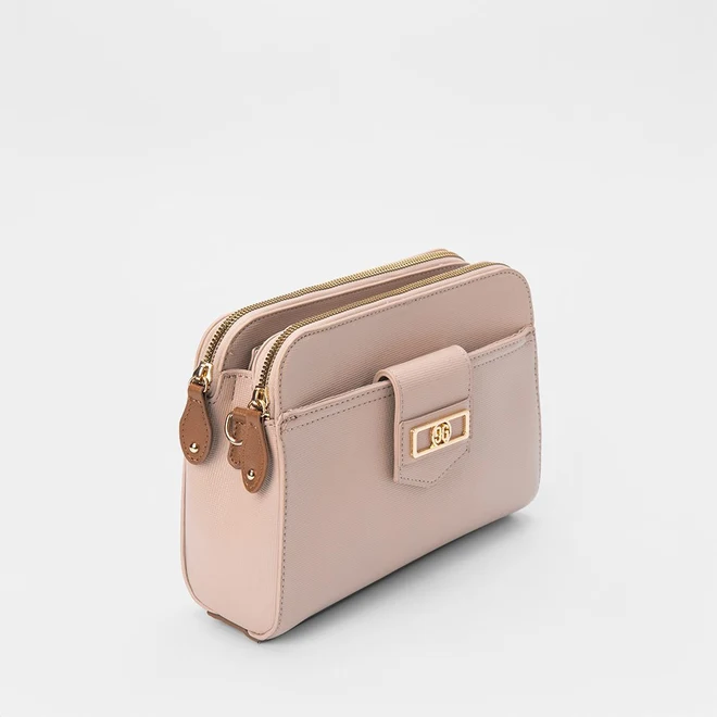 Bolsa Transversal Gabriela Divisórias Detalhe Botão Rosê