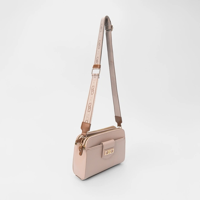 Bolsa Transversal Gabriela Divisórias Detalhe Botão Rosê
