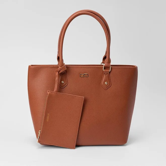 Bolsa Shopping Bag Gabriela Grande Com Carteira Texturizada Marrom