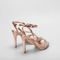 Sandália Gabriela Salto Fino Tiras Strass Rose Gold