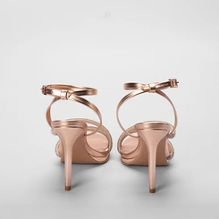 Sandália Gabriela Salto Fino Tiras Strass Rose Gold