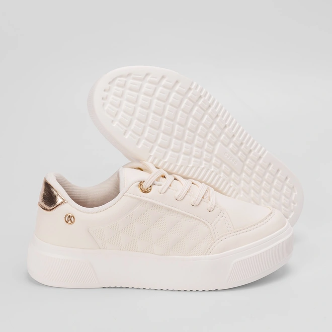 Tênis Kolosh Casual Feminino Flatform Ilhós Strass Bege