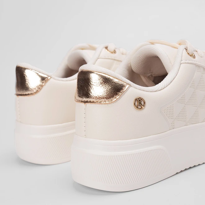 Tênis Kolosh Casual Feminino Flatform Ilhós Strass Bege