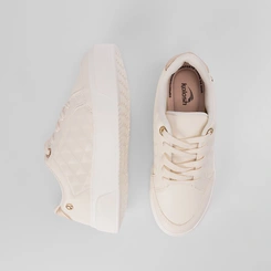 Tênis Kolosh Casual Feminino Flatform Ilhós Strass Bege