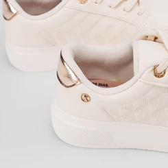 Tênis Kolosh Casual Feminino Flatform Ilhós Strass Bege