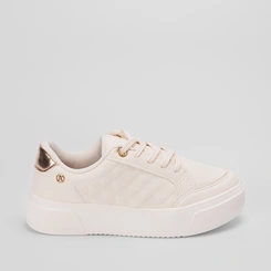 Tênis Kolosh Casual Feminino Flatform Ilhós Strass Bege