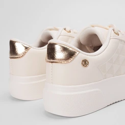 Tênis Kolosh Casual Feminino Flatform Ilhós Strass Bege