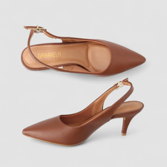 Scarpin Slingback Gabriela Salto Fino Caramelo