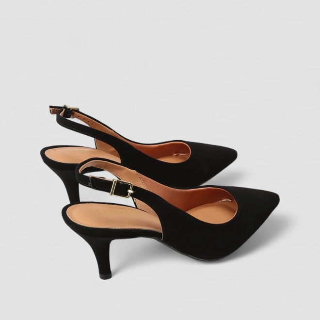 Scarpin Slingback Feminina Gabriela Essenciais Nobuck Preto