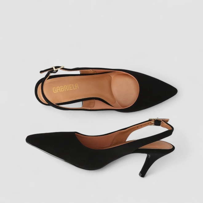 Scarpin Slingback Feminina Gabriela Essenciais Nobuck Preto