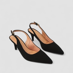 Scarpin Slingback Feminina Gabriela Essenciais Nobuck Preto