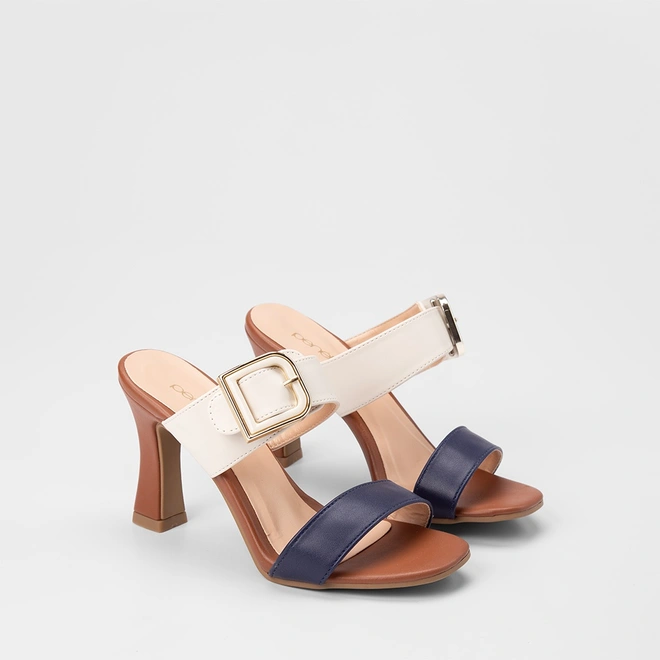 Tamanco Penélope Salto Taça Detalhe Fivela Marinho