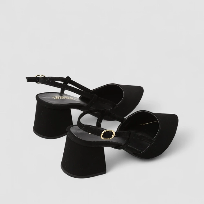 Scarpin Slingback Feminino Gabriela Salto Geométrico Nobuck Preto