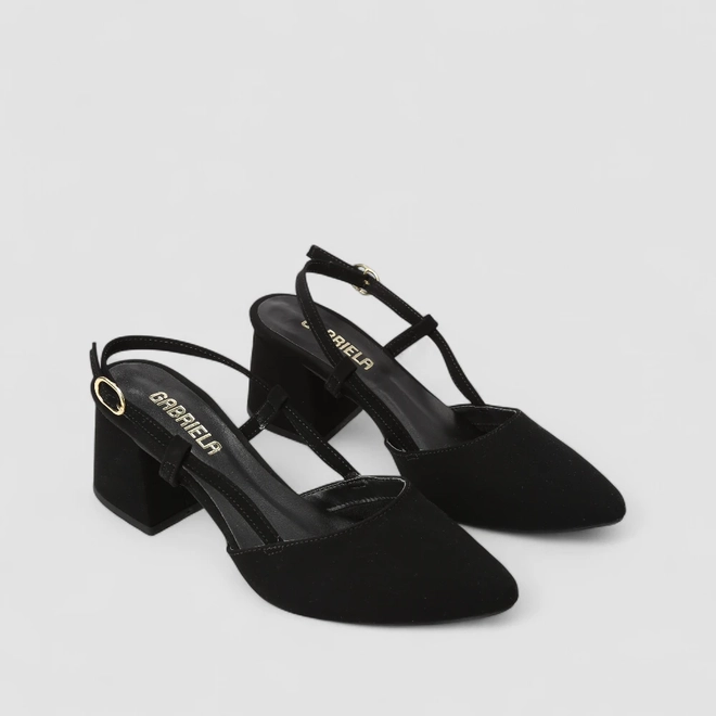 Scarpin Slingback Feminino Gabriela Salto Geométrico Nobuck Preto