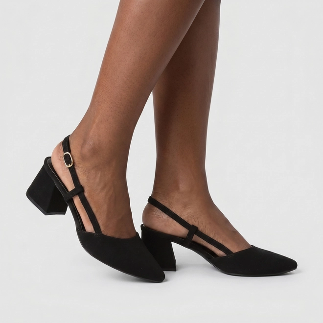 Scarpin Slingback Feminino Gabriela Salto Geométrico Nobuck Preto