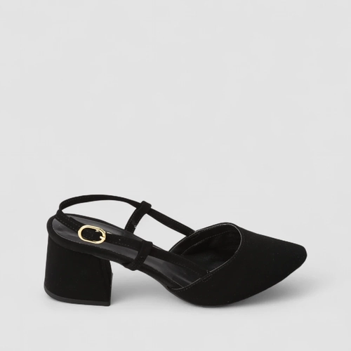 Scarpin Slingback Feminino Gabriela Salto Geométrico Nobuck Preto