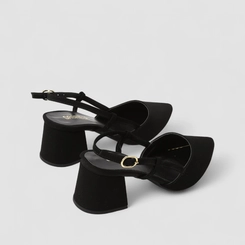 Scarpin Slingback Feminino Gabriela Salto Geométrico Nobuck Preto