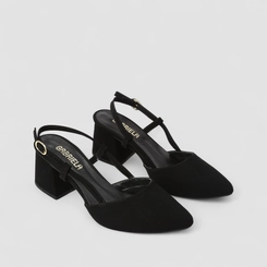 Scarpin Slingback Feminino Gabriela Salto Geométrico Nobuck Preto