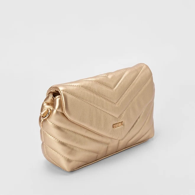 Bolsa Transversal Gabriela Média Matelassê Metalizada Ouro