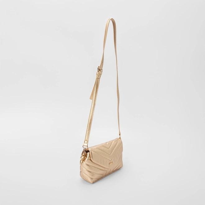 Bolsa Transversal Gabriela Média Matelassê Metalizada Ouro