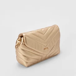 Bolsa Transversal Gabriela Média Matelassê Metalizada Ouro