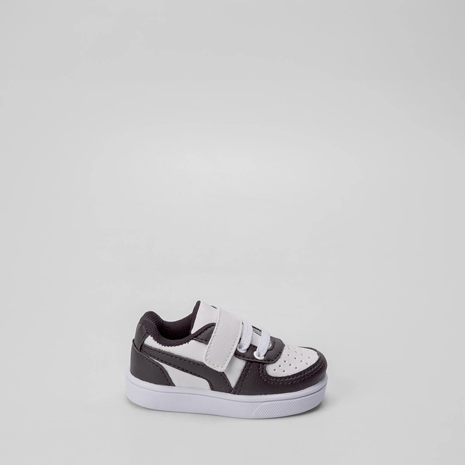 Tênis Infantil Vertus Casual Detalhe Recortes Preto & Branco