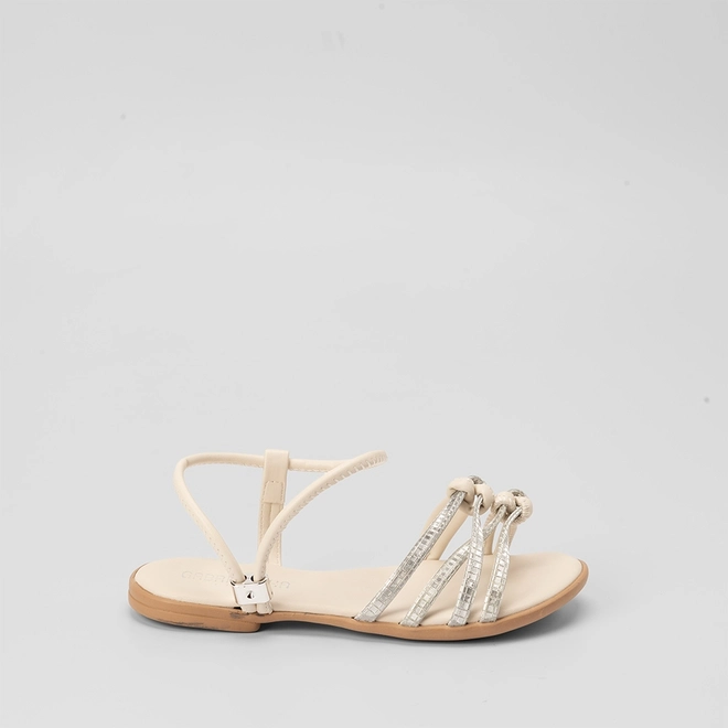 Sandália Rasteira Infantil Gabrielinha Tiras Detalhe Nó Off White