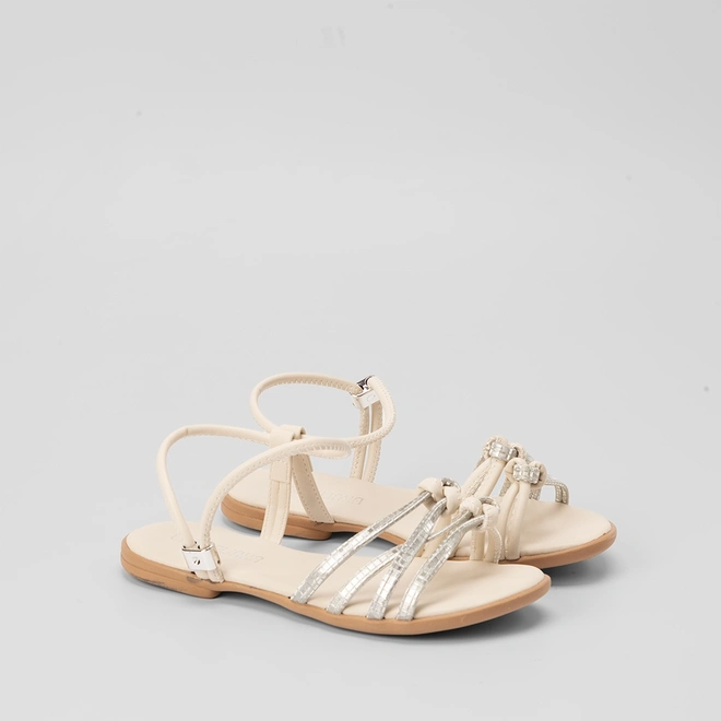 Sandália Rasteira Infantil Gabrielinha Tiras Detalhe Nó Off White