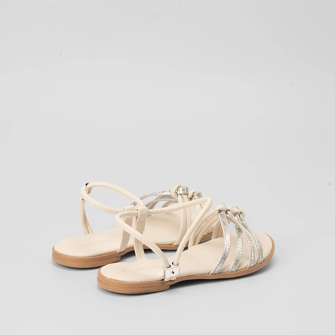 Sandália Rasteira Infantil Gabrielinha Tiras Detalhe Nó Off White