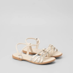 Sandália Rasteira Infantil Gabrielinha Tiras Detalhe Nó Off White