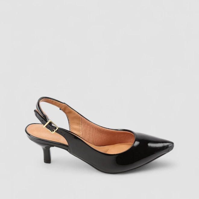 Scarpin Slingback Feminina Gabriela Essenciais Salto Fino Verniz Preto