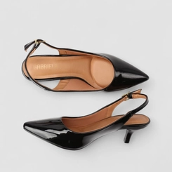 Scarpin Slingback Feminina Gabriela Essenciais Salto Fino Verniz Preto