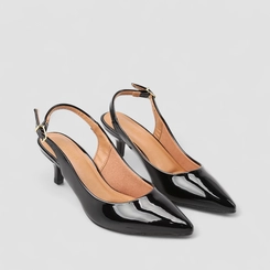 Scarpin Slingback Feminina Gabriela Essenciais Salto Fino Verniz Preto