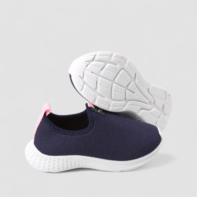 Tênis Infantil Vertus Jogging Logo Pespontos Tecido Rosa & Marinho